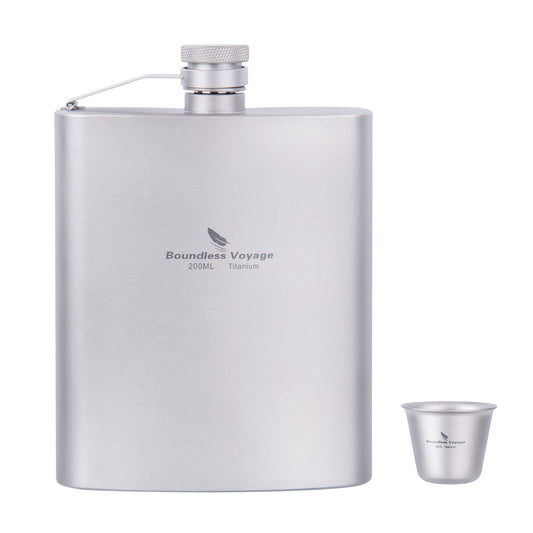 Boundless Voyage Titanium Flask with Cup 200ml Ultralight Pocket Hip Flask for Outdoor Camping Hiking