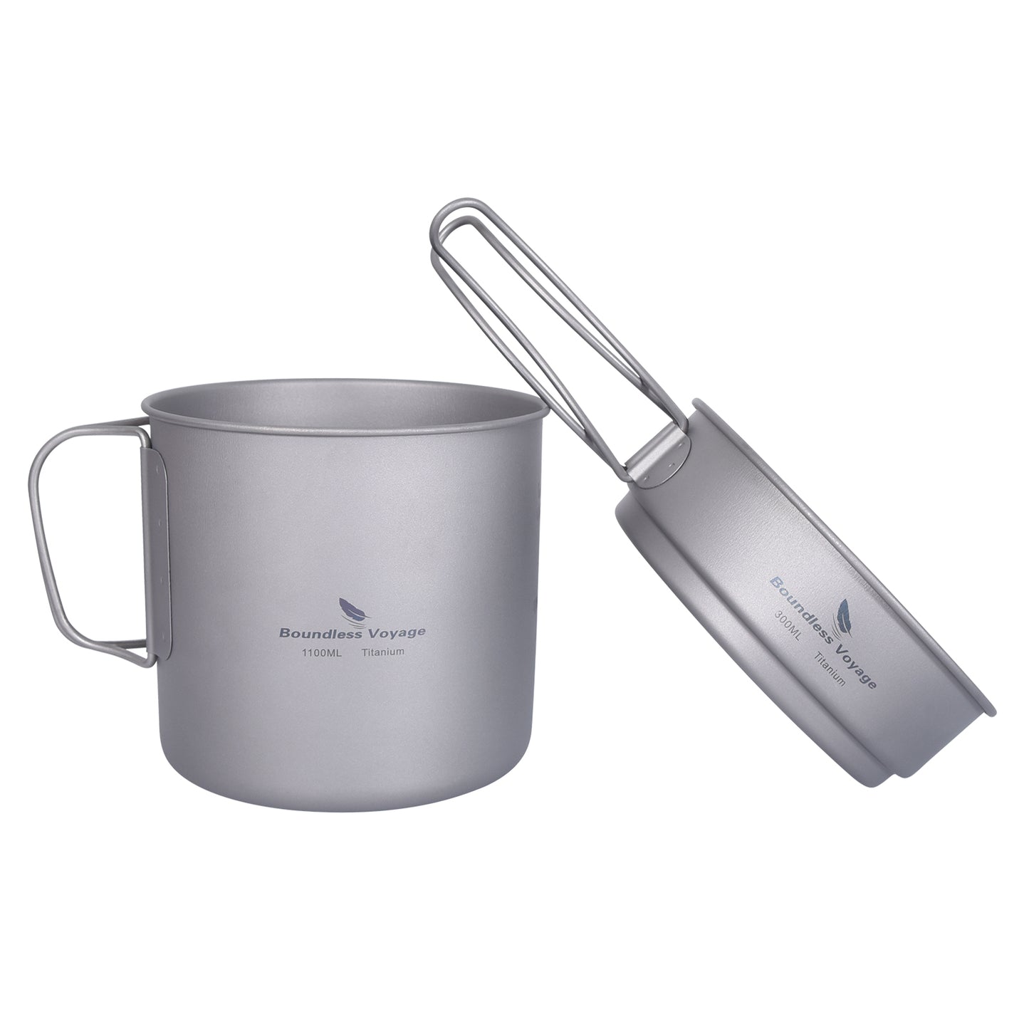 Boundless Voyage Titanium Pot & Pan Set with Folding Handles – Ultralight Camping Cookware Mess Kit for Hiking, Picnic & Outdoor Tableware