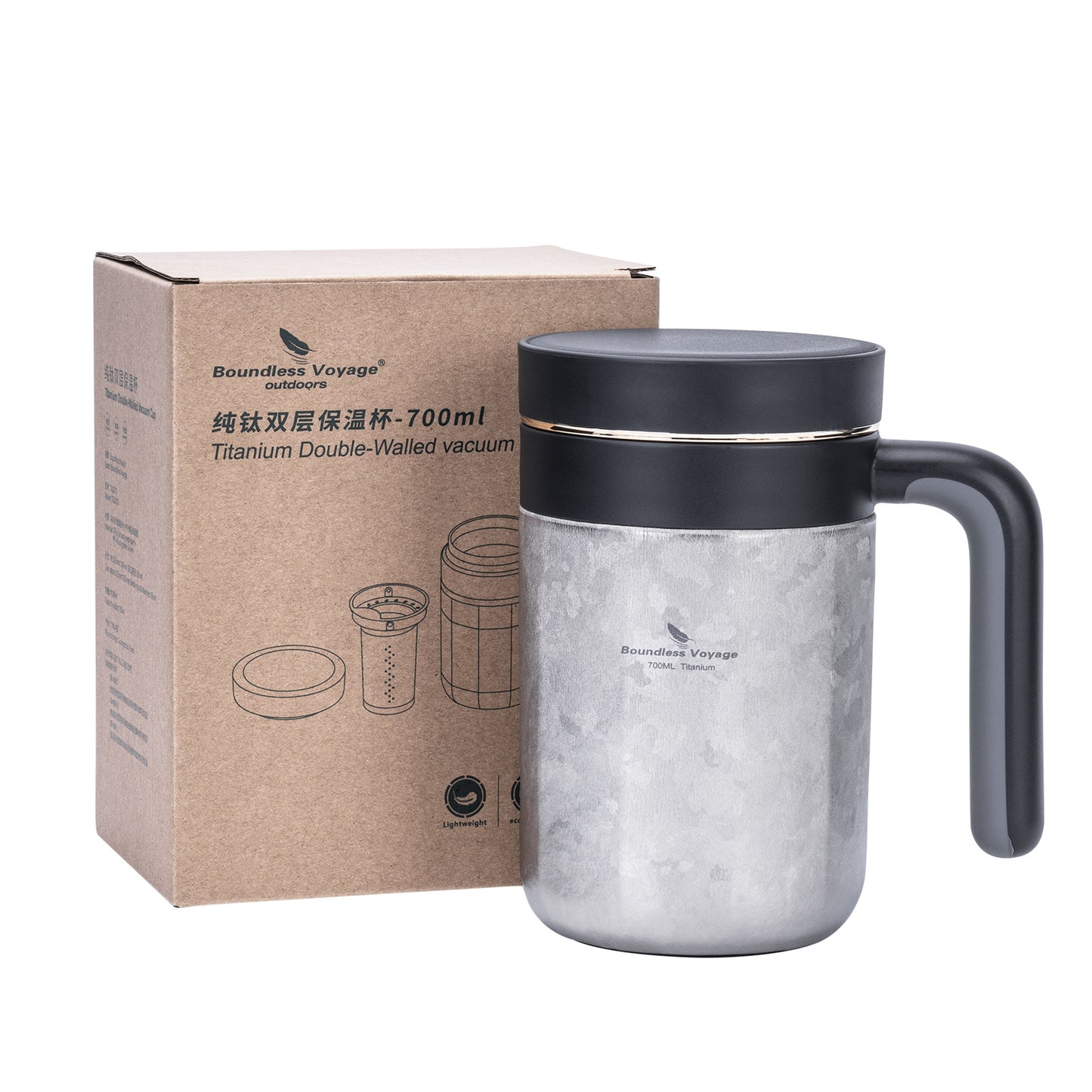 Boundless Voyage 700ml Titanium Double-Walled Cup Insulated Water Cup with Lid & Filter Portable Reusable Travel Coffee Mug for Hot and Cold Beverages