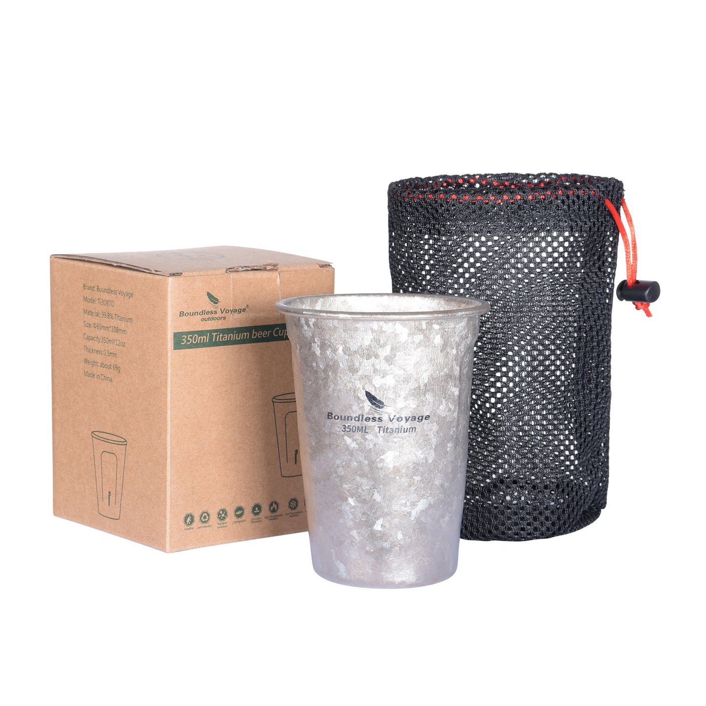 Boundless Voyage 350ml TA1 Titanium Ultralight Cup – Portable Coffee, Beer & Tea Mug for Camping, Hiking & Travel (12oz)