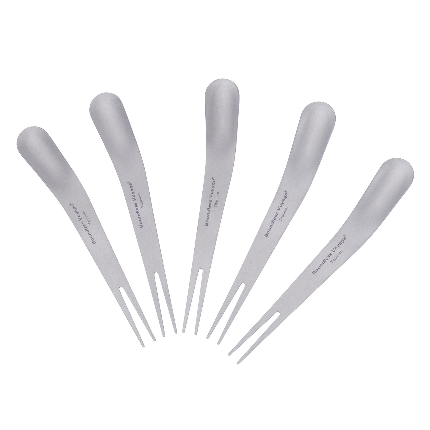Boundless Voyage Titanium Dual-Use Fork Spoon Set – 5pcs Ultralight (5.6g Each), Camping Cutlery with Drawstring Bag for Fruit, Coffee, Ice Cream & Outdoor Travel