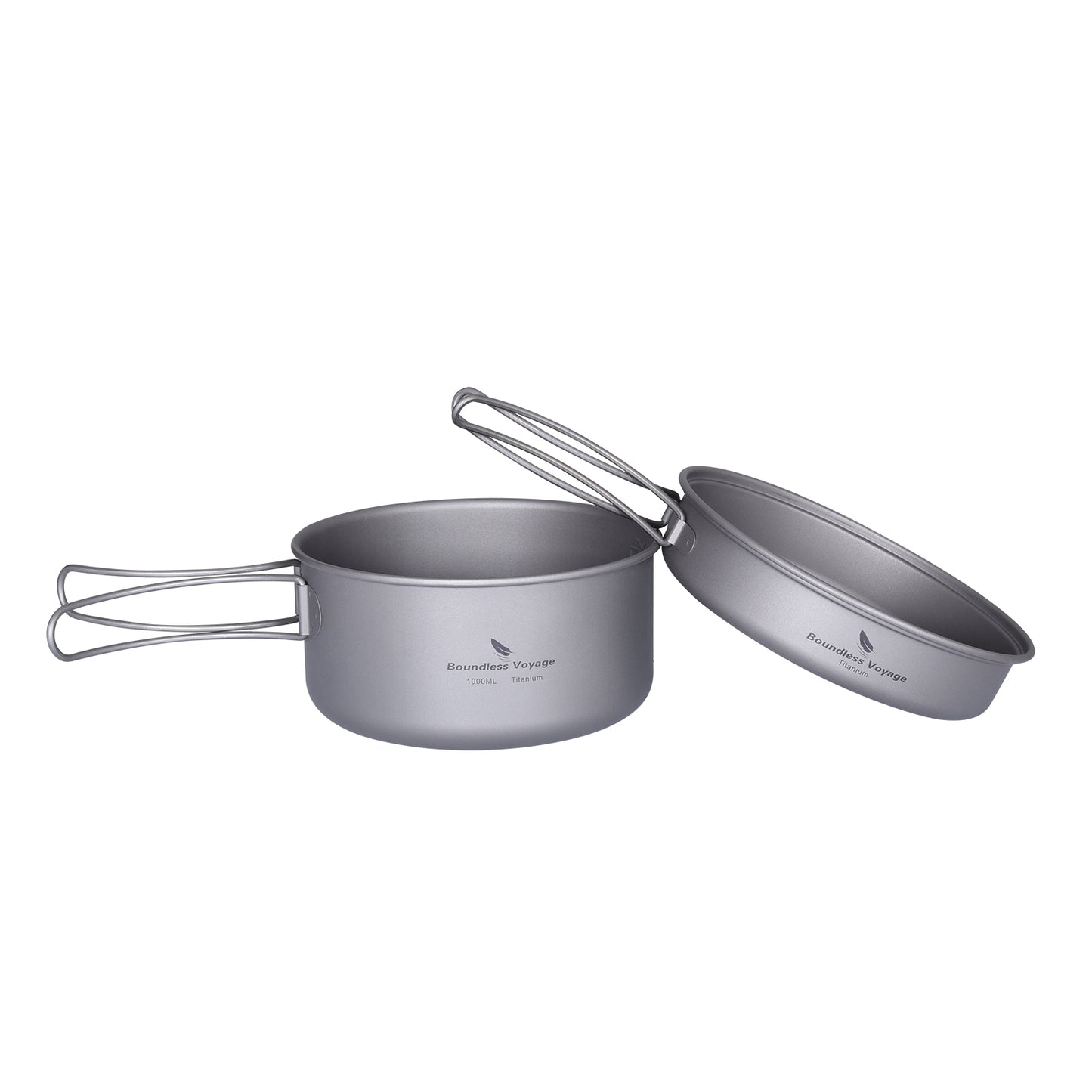 Boundless Voyage TA1 Titanium Pot & Pan Set 500ml + 1000ml with Lid – Ultralight Camping Cookware with Folding Handles for Hiking, Picnic & Outdoor Cooking