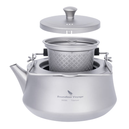 Boundless Voyage 800ML Titanium Kettle with Filter & Folding Handle Ultralight Teapot Outdoor Camping Water Jug for Loose Tea Ti3093D