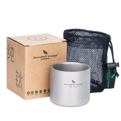 Boundless Voyage Titanium Double-wall Mug Cup Backpacking Portable Camping Cup 75ml Lightweight Heat Resistant Coffee Mug Tea Cup with Storage Bag for Hiking Picnic Travel or Daily Use
