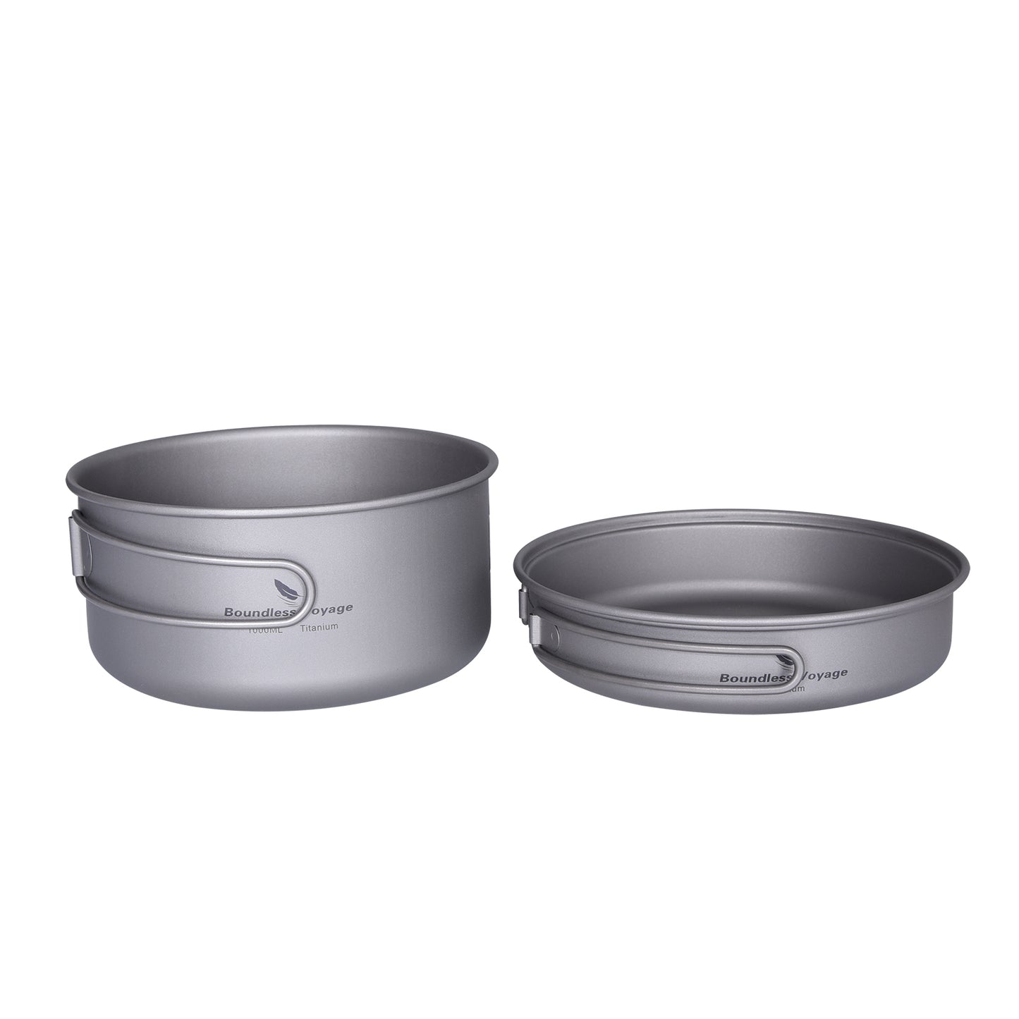 Boundless Voyage TA1 Titanium Pot & Pan Set 500ml + 1000ml with Lid – Ultralight Camping Cookware with Folding Handles for Hiking, Picnic & Outdoor Cooking