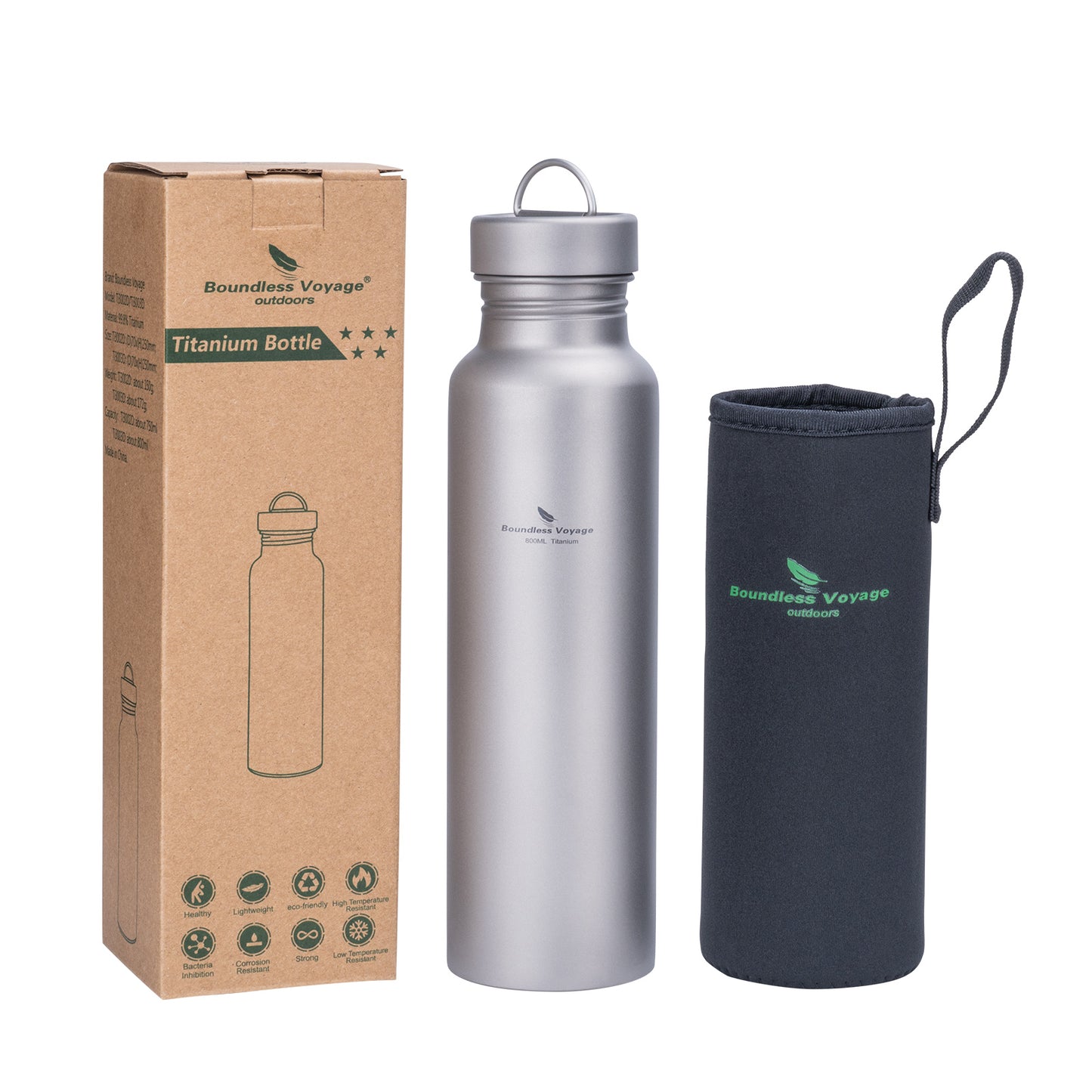 Boundless Voyage 800ml Titanium Water Bottle – Lightweight, Non-Toxic & Perfect for Hiking, Camping & Everyday Use