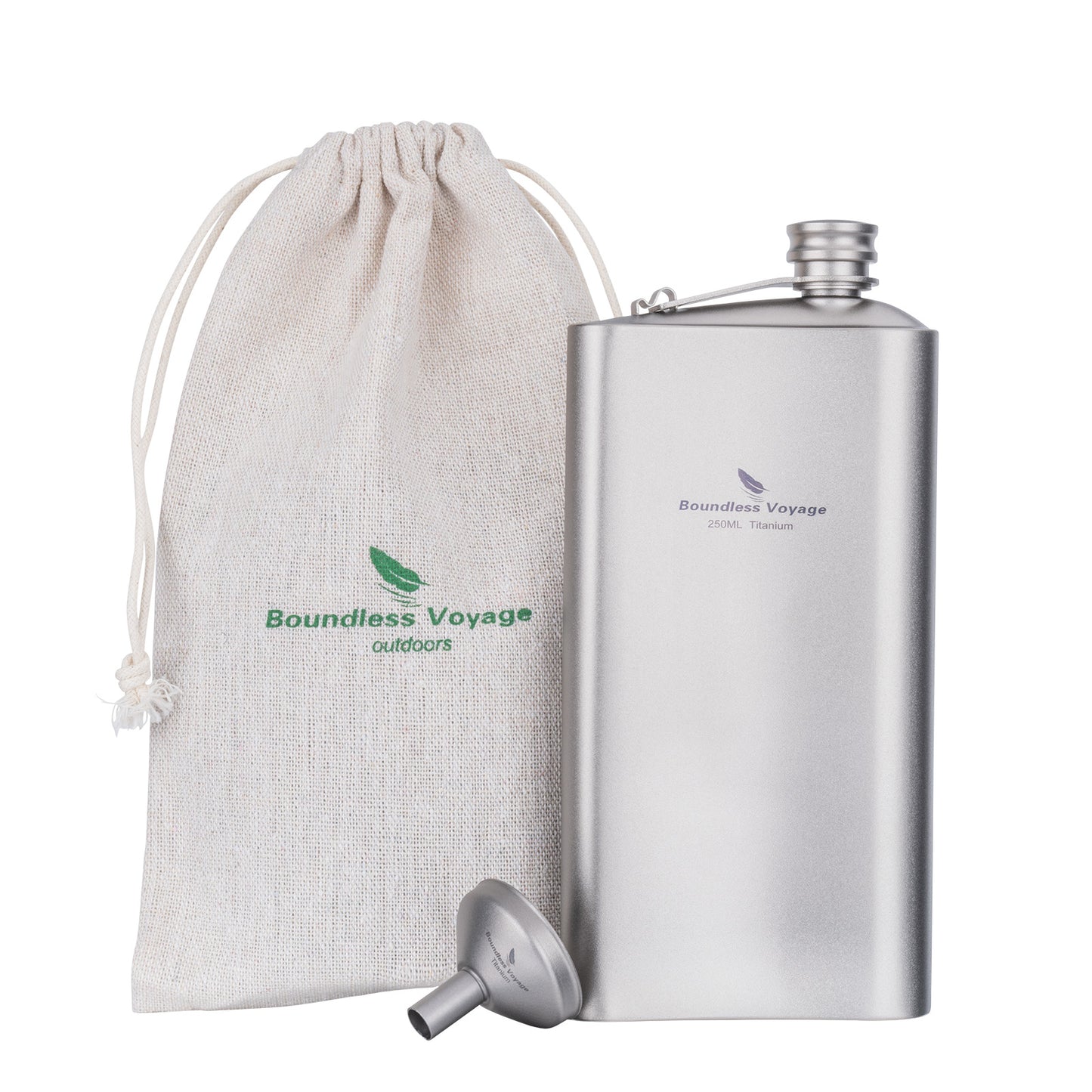 Boundless Voyage 250ml Titanium Hip Flask | Ultralight 8.5oz Pocket Whiskey Bottle | Leakproof & Non-Metallic Taste Liquor Flask for Camping, Hiking, EDC & Travel& Non-Metallic Taste Liquor Flask for Camping, Hiking & Travel Gift Set