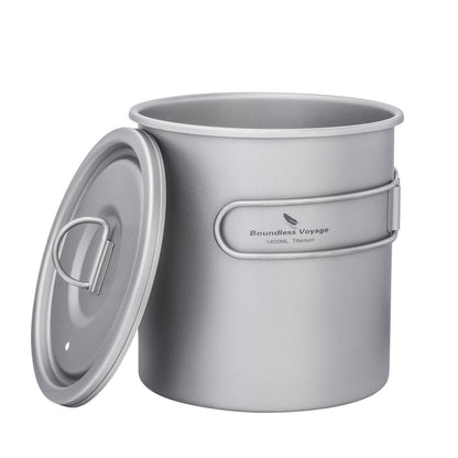 Boundless Voyage Titanium Camping Pot 1400ml Ultralight Backpacking Cookware with Folding Handle & Lid for Backpackers, Hikers & Outdoor Enthusiasts