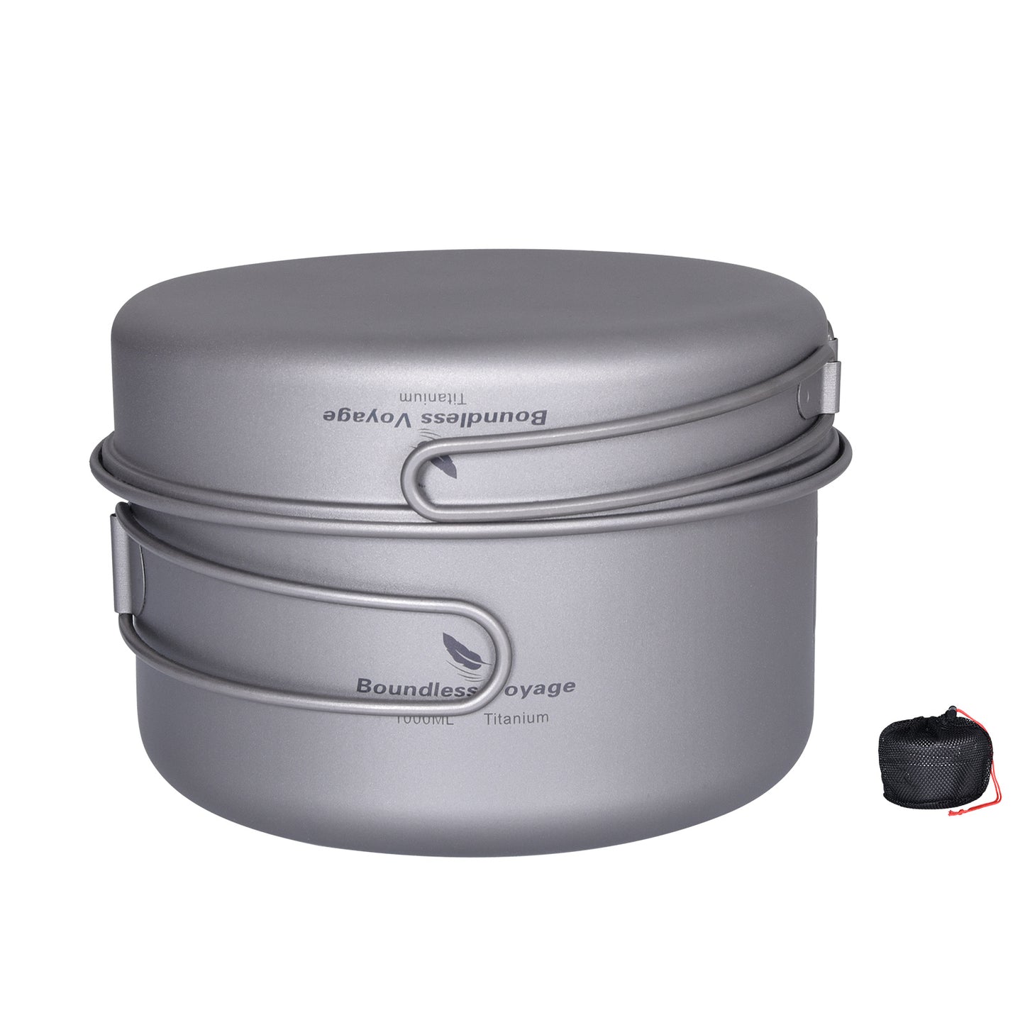 Boundless Voyage TA1 Titanium Pot & Pan Set 500ml + 1000ml with Lid – Ultralight Camping Cookware with Folding Handles for Hiking, Picnic & Outdoor Cooking