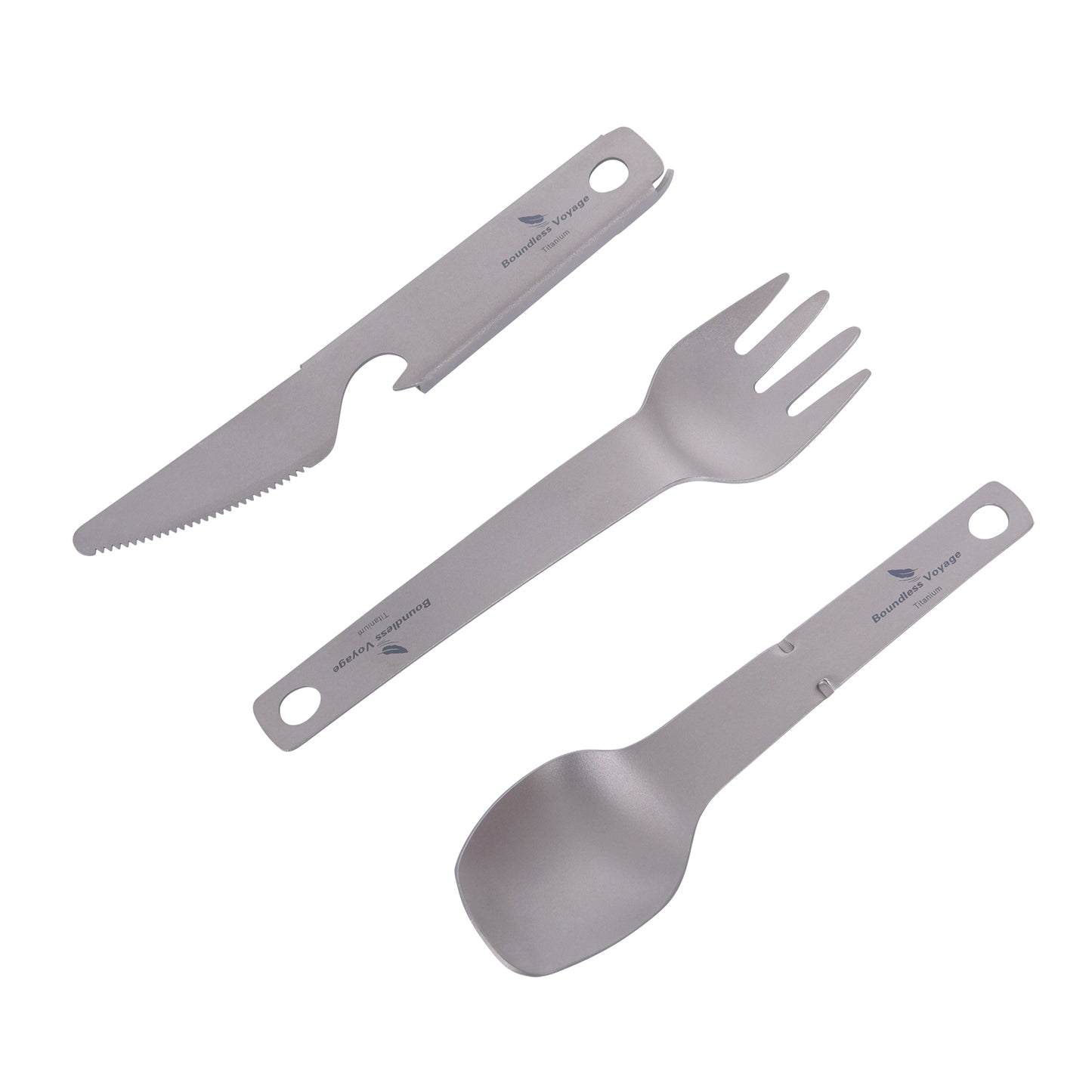 Boundless Voyage Titanium Cutlery Set – Ultralight Camping Knife Fork Spoon Set with Bottle Opener for Travel & Outdoor Use