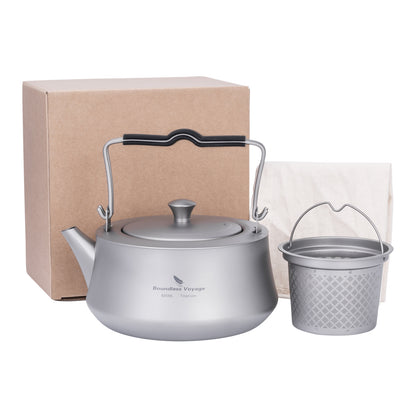 Boundless Voyage 800ML Titanium Kettle with Filter & Folding Handle Ultralight Teapot Outdoor Camping Water Jug for Loose Tea Ti3093D
