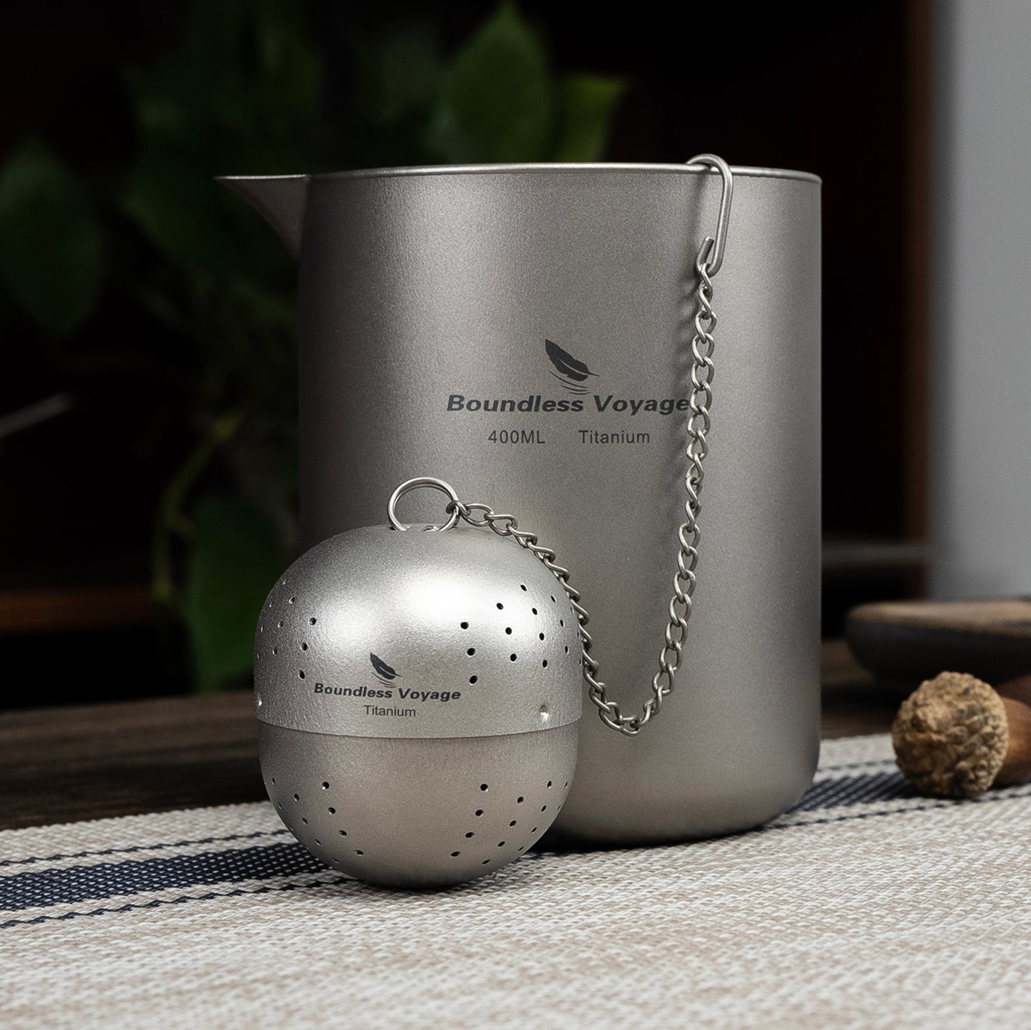 Boundless Voyage Titanium Tea Ball Infuser – Lightweight Loose Leaf Tea Strainer with Extended Chain, Fine Mesh Tea Filter for Mug, Teapot & Spices