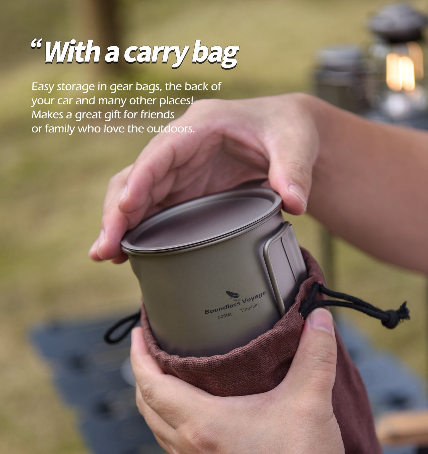 Boundless Voyage Titanium Pot, Camping Pot Titanium Cup Tianium Backpacking Pot with Partable Foldable Handles for Outdoor Camping Hiking Backpacking (500ml mugcup+small cups ×2)
