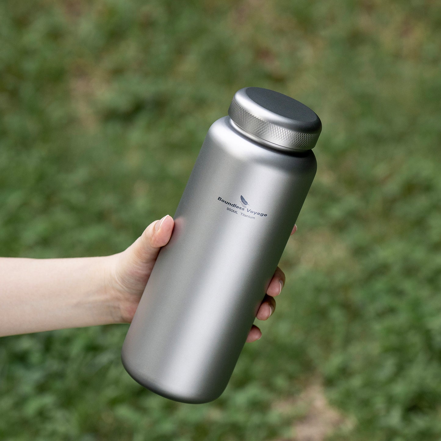 Boundless Voyage 950ml Titanium Water Bottle with Lids – TA1 Ultralight Wide Mouth Canteen for Hiking, Camping & Travel