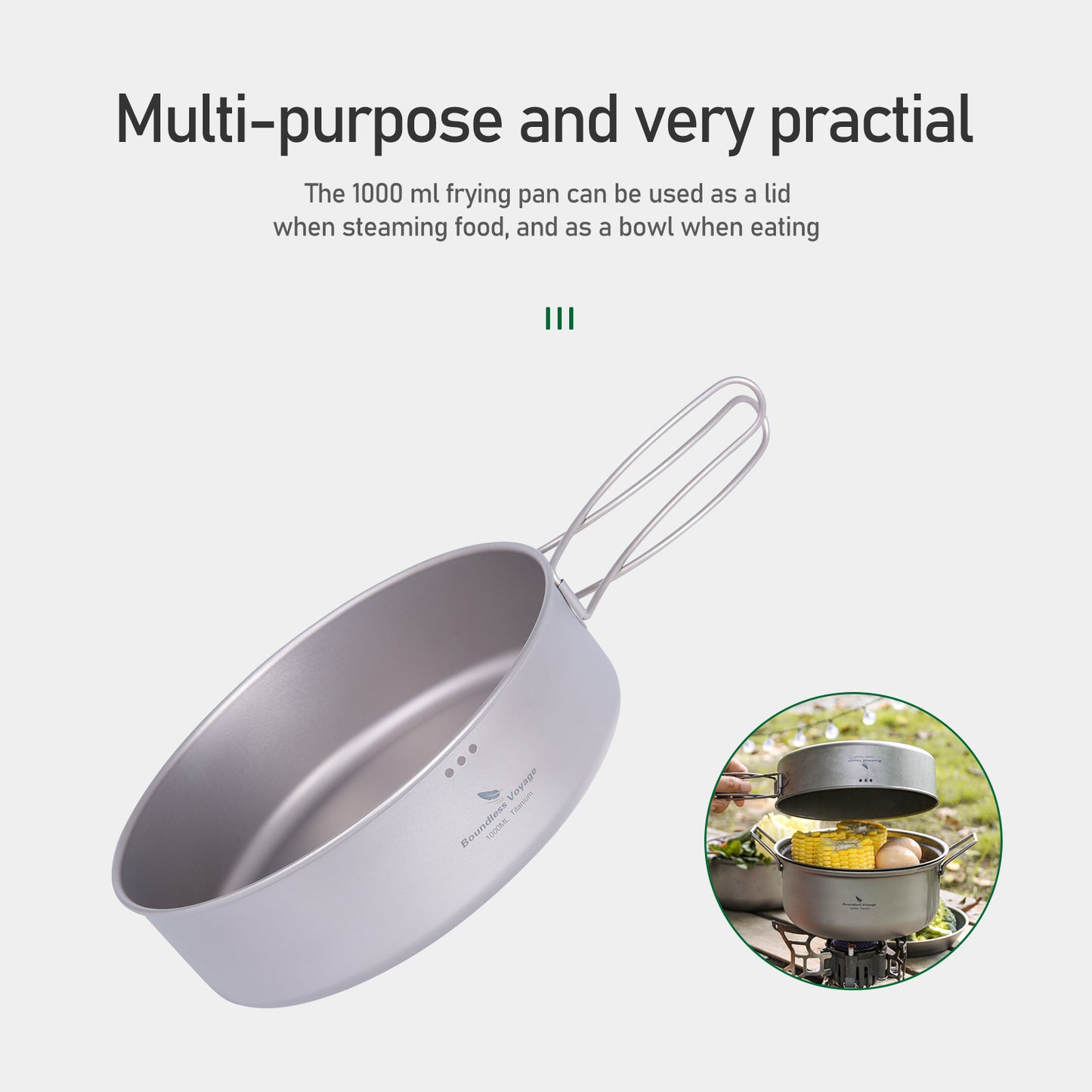 Boundless Voyage Titanium 1.8L Pot & 1000ml Frying Pan Set – Ultralight Steamer & Cookware for Camping, Hiking & Outdoor Cooking