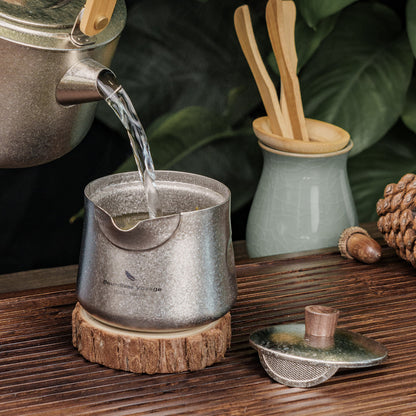 Boundless Voyage Titanium Double-Layer Tea Maker Cups Set Outdoor Camping Portable Tea Pot Tea Mug