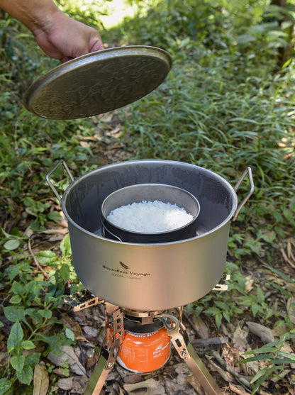 Boundless Voyage Outdoor Camping Titanium Pot 5.0L Stockpot with Lid Folding Handle Hiking Picnic Portable Big Capacity Soup Pot Home Kitchen