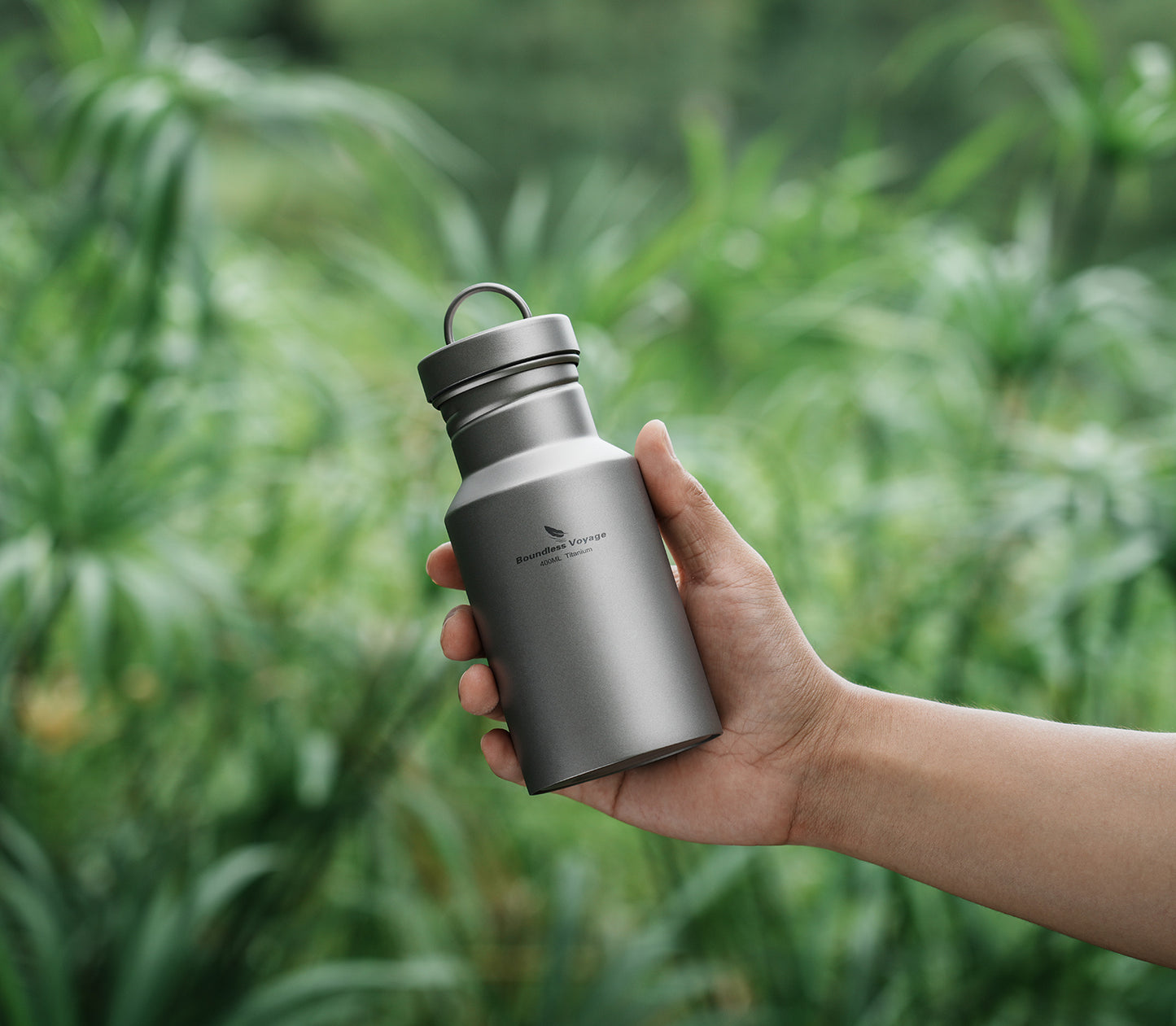 Boundless Voyage 400ml Pure Titanium Water Bottle with Lid – Wide Mouth, Leak-Proof & Ultralight Reusable Bottle for Camping, Picnic, Travel & Daily Drinks