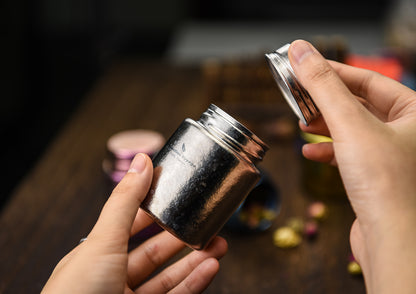 Boundless Voage Silver Titanium Tea Canister Mini Tea Canister Ultralight Portable Tin Can Tea Coffee Spice Canister Colored Ice Flower Craft Tin Storage Container