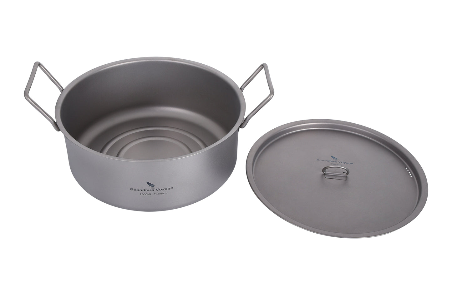 Boundless Voyage 2L TA1 Titanium Stock Pot with Lid – Ultralight Large-Capacity Camping Soup Pot with Folding Handle for Hiking & Outdoor Cooking