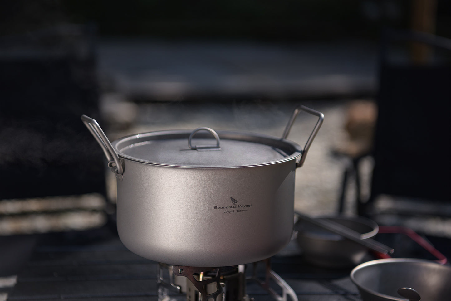 Boundless Voyage Titanium Pot with Steamer 2.2L +1.8L – Ultralight Multifunctional Camping Cookware with Steamer & Lid, TA1 Titanium Outdoor Cooking Kit for Camping, Hiking & Travel