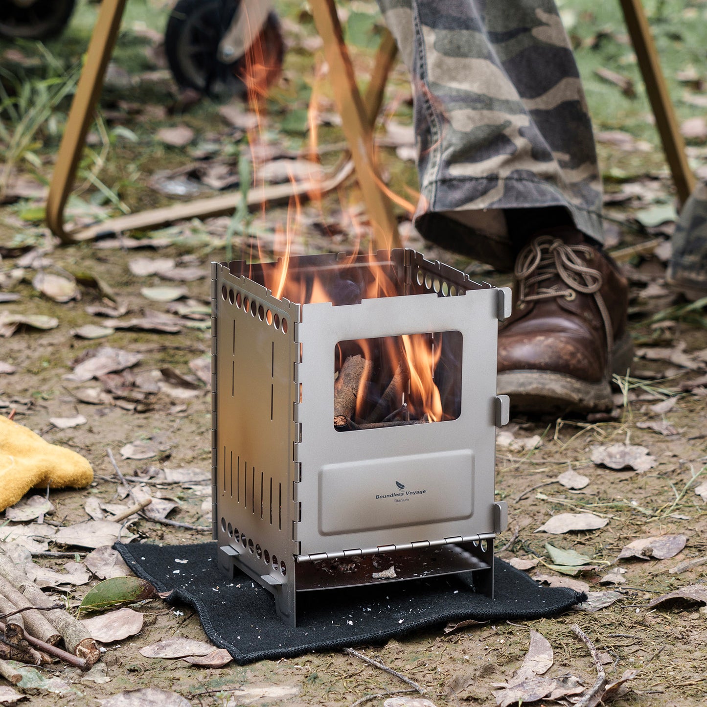 Boundless Voyage Titanium Wood Stove Ultralight Camping Charcoal Burner for Backpacking Hiking & Outdoor Cooking