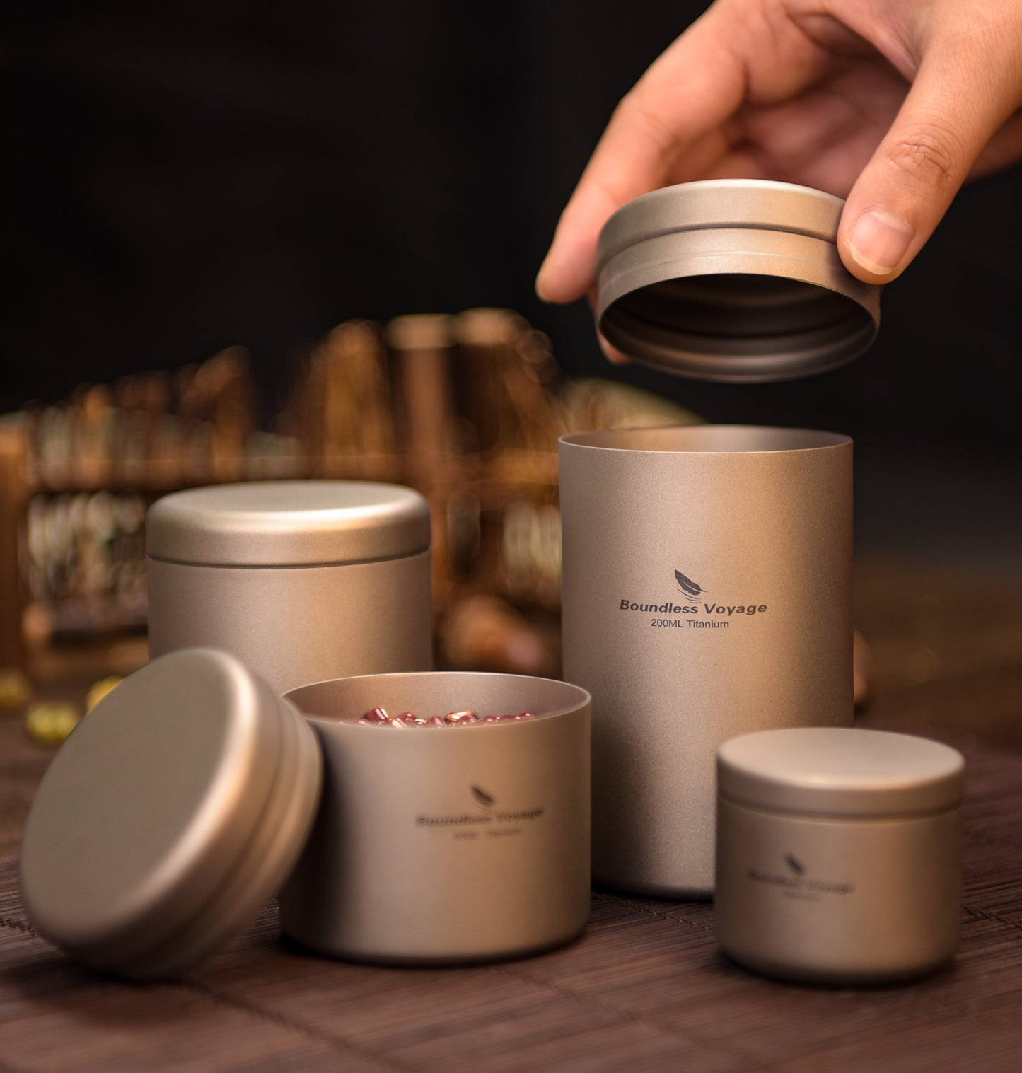Boundless Voyage 130ml Titanium Tea Storage Canister – Ultralight Travel Tea Tin for Loose Leaf & Herbs