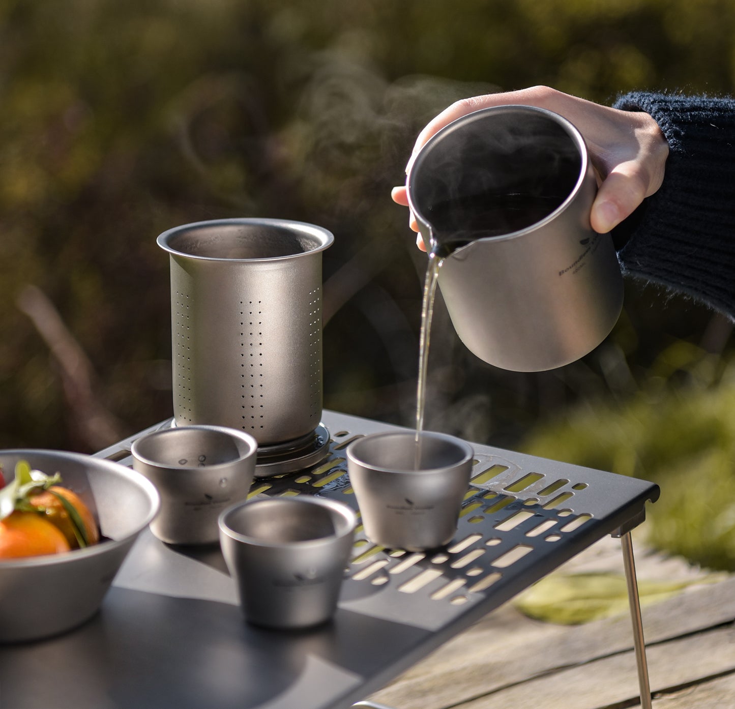 Boundless Voyage 400ml Titanium Double-Layer Tea Maker | Anti-Scald Insulated Teapot with Filter | Lightweight Double-Walled Tea Mug for Camping