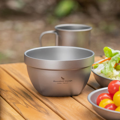 Boundless Voyage 500ml Double Walled Titanium Bowl Oatmeal Food Rice Soup Bowl Ultralight Portable Tableware Outdoor Camping Metal Bowl