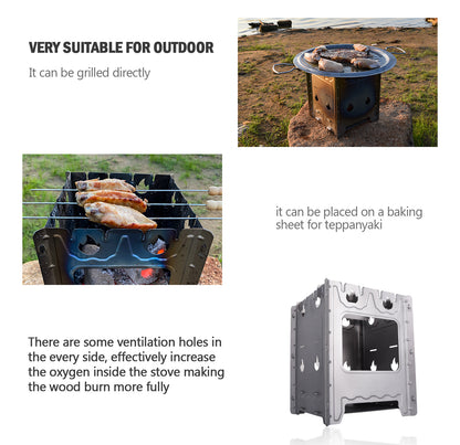 Boundless Voyage Outdoor Camping Titanium Removable Wood Stove With Pot Holder Portable Ultralight Thickened Charcoal Burner