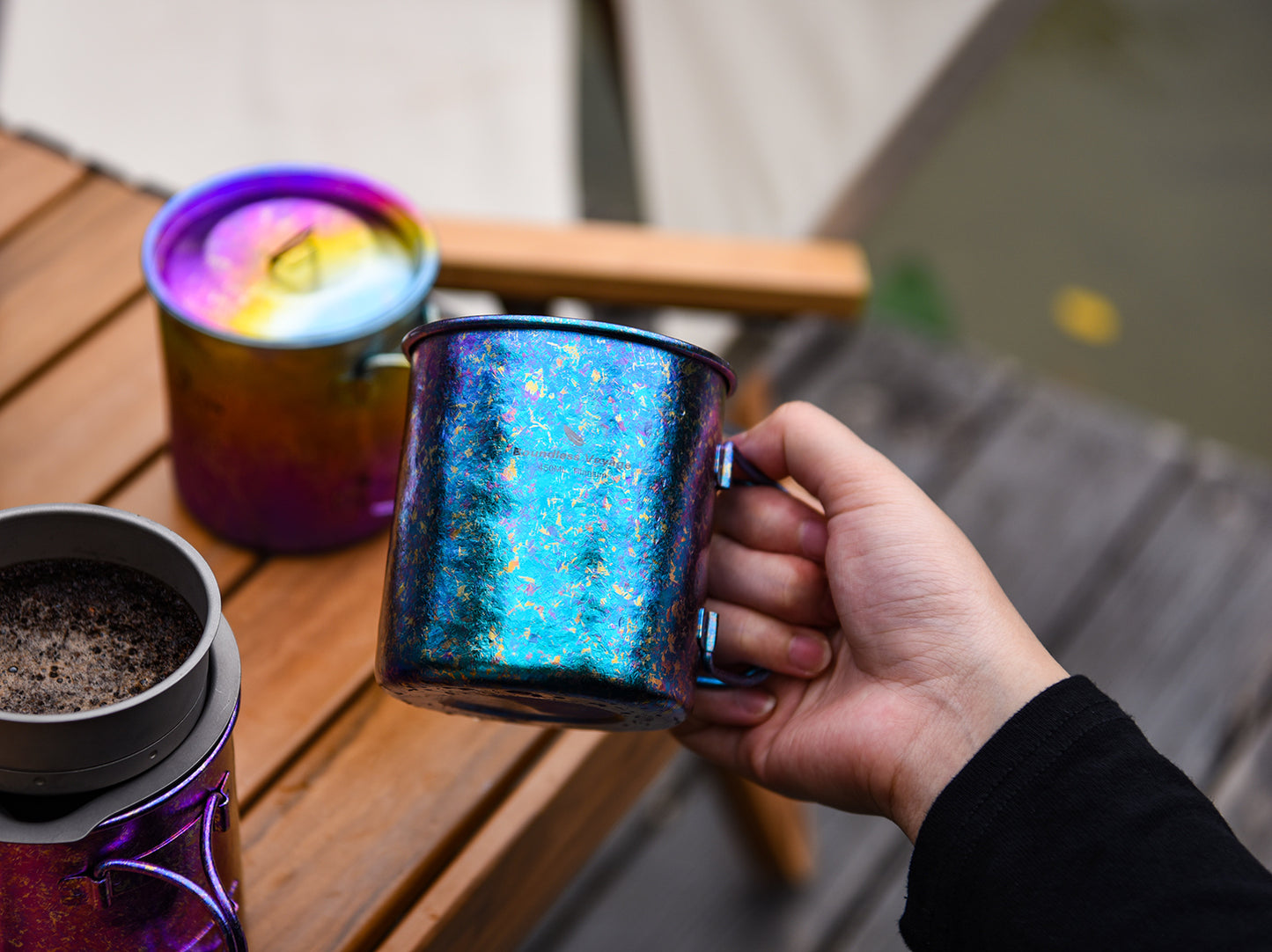 Boundless Voyage 450ml Titanium Colorful Camping Mug – Ultralight Foldable-Handle Cup for Water, Coffee & Tea Outdoors