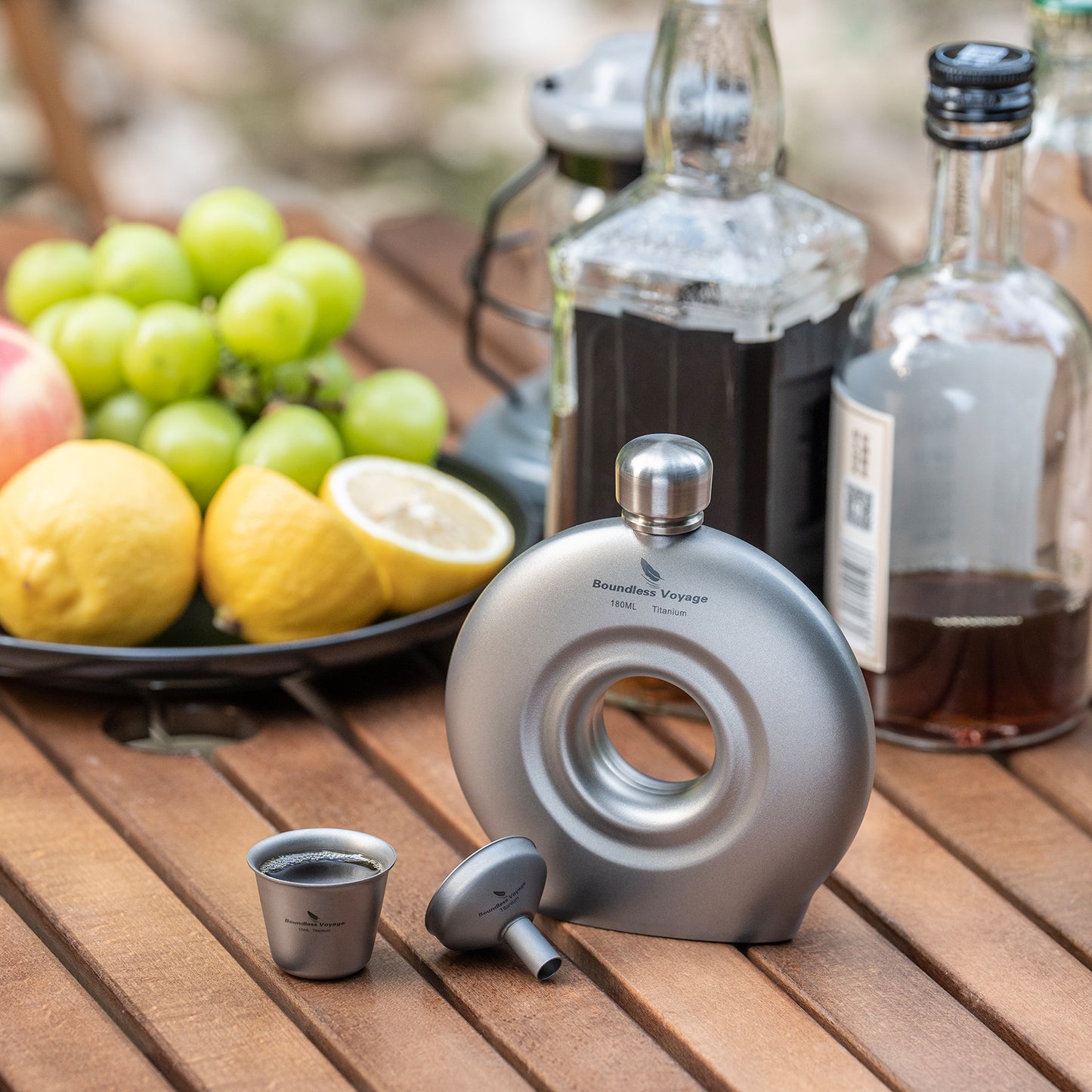 Boundless Voyage Titanium Titanium Flask 180ML+funnel for Camping Home Whiskey Flask