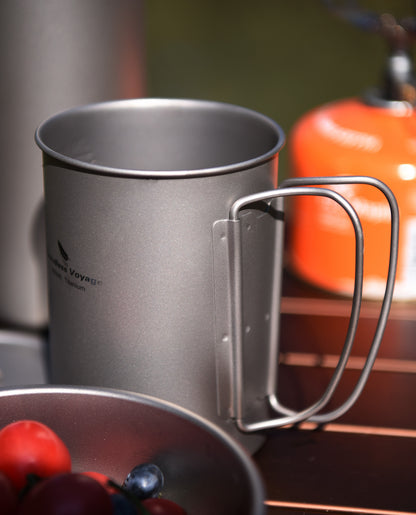 Boundless Voyage Titanium Cup with Flat Lid Lightweight Portable Tea Coffee Wine Dinnerware for Backpacking Hiking Camping Picnic