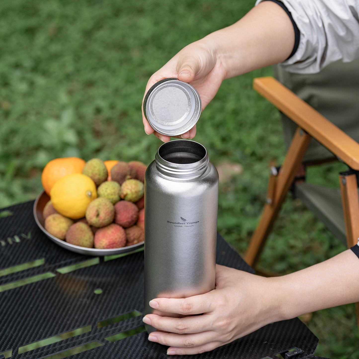 Boundless Voyage 1200ml Titanium Water Bottle with Dual Lids – Wide Mouth Leakproof Outdoor Bottle for Camping, Hiking, Gym & Travel