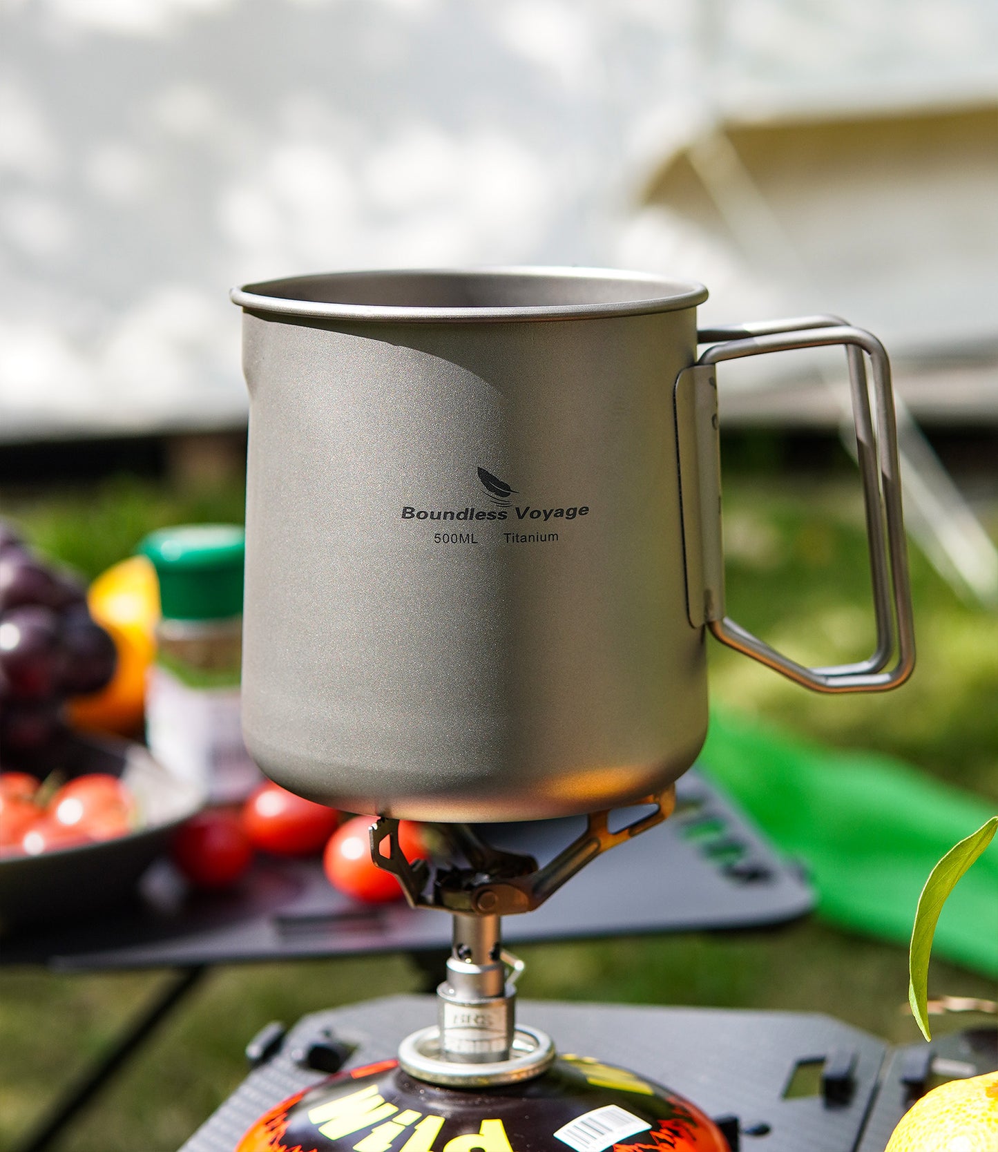 Boundless Voyage Titanium Pot, Camping Pot Titanium Cup Tianium Backpacking Pot with Partable Foldable Handles for Outdoor Camping Hiking Backpacking (500ml mugcup+small cups ×2)