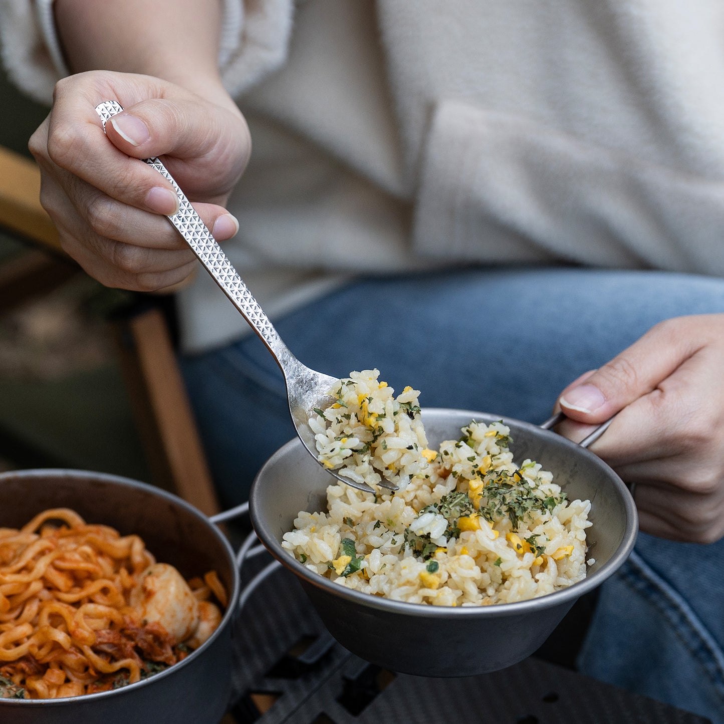 Boundless Voyage Titanium Chopsticks & 2-in-1 Spork Set Camping Cutlery Lightweight Travel Utensils Portable Outdoor Hiking Backpacking Faltware, Dishwasher Safe, No Coating with Storage Bag