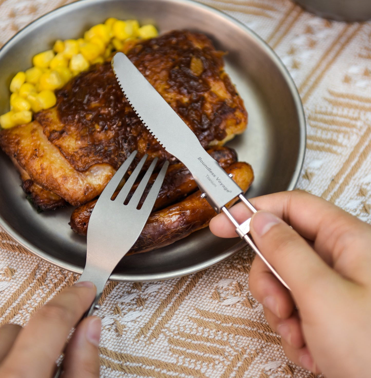 Boundless Voyage Titanium Folding Cutlery Set (Spoon + Fork + Knife) – Ultralight, Compact & Durable Tableware for Camping, Hiking & Everyday Use