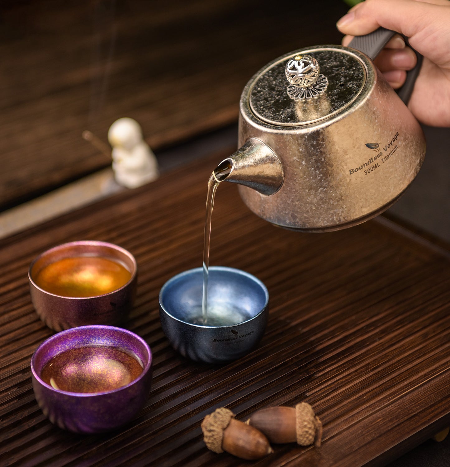 Boundless Voyage 300ml Ultralight Titanium Teapot | 114g Portable Side-Handle Tea Kettle with Filter Mesh | Camping, Hiking & Daily Use