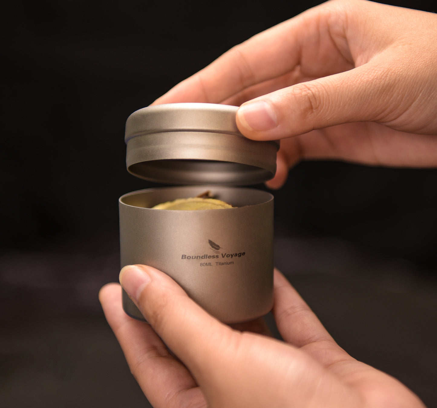 Boundless Voyage 90ml Titanium Tea Storage Canister – Ultralight Travel Tea Tin for Loose Leaf, Coffee Beans & Herbs