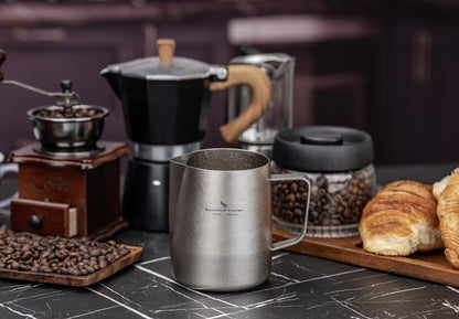 Boundless Voyage Titanium Espresso Steaming Pitcher Titanium Milk Frother Cup Barista Latte Art Round Spout Milk Jug Coffee Cup