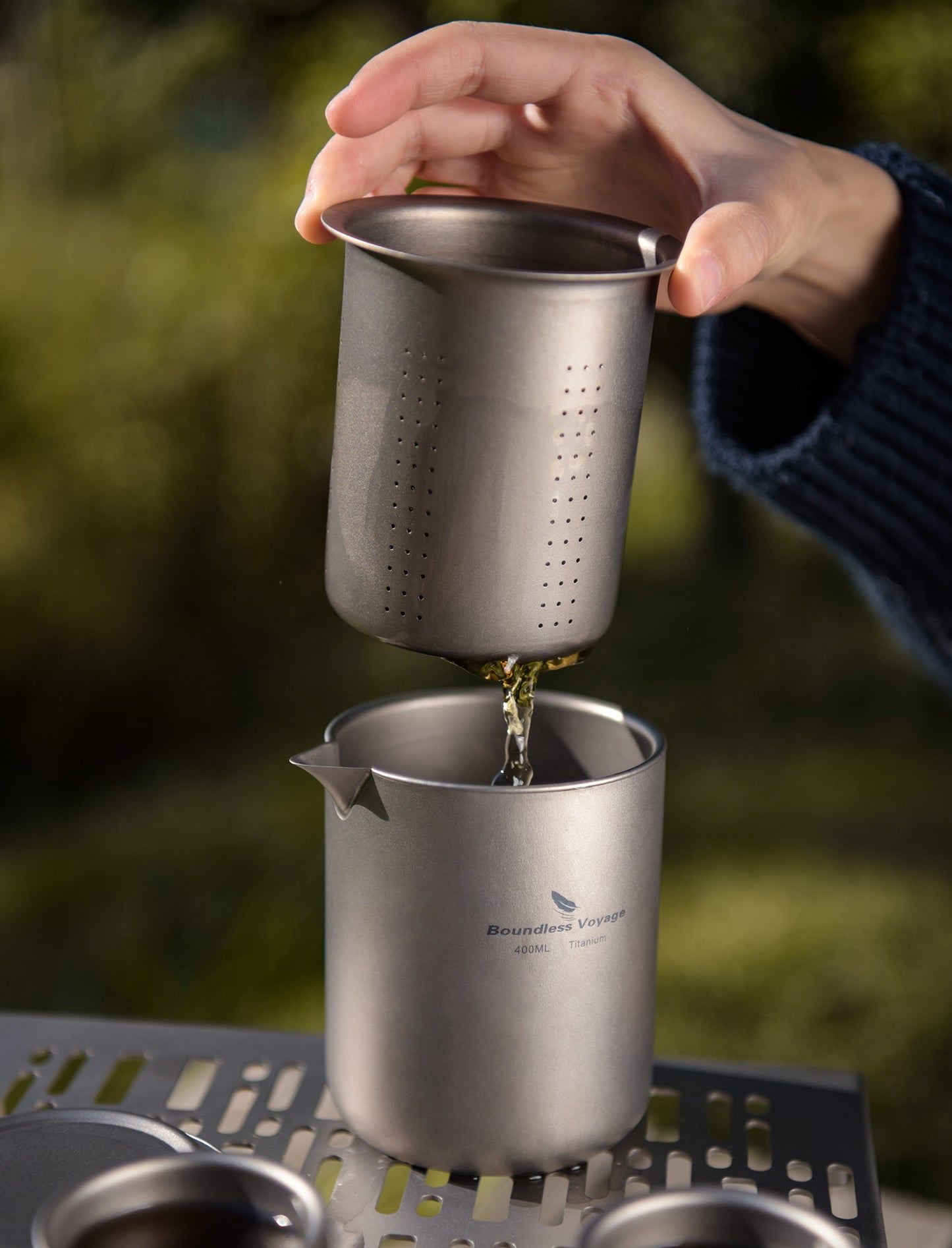 Boundless Voyage 400ml Titanium Double-Layer Tea Maker | Anti-Scald Insulated Teapot with Filter | Lightweight Double-Walled Tea Mug for Camping