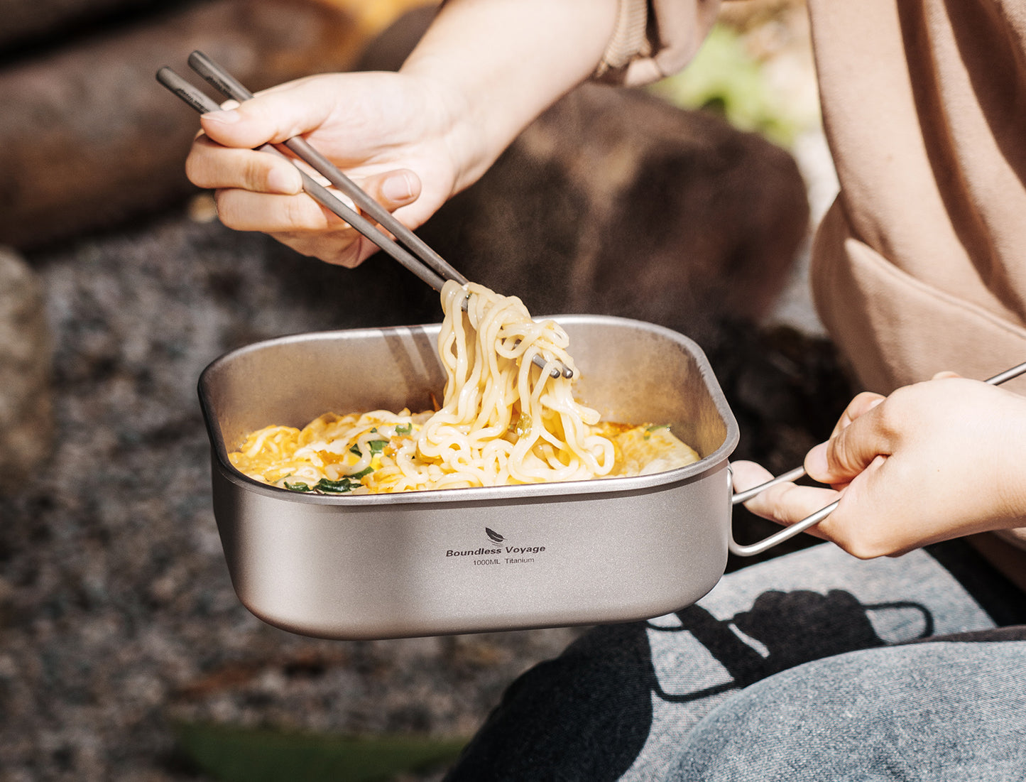 Boundless Voyage Outdoor Titanium Military Mess Tin with Lid & Folding Handle – 1000ml | Ultralight Camping Bushcraft Cookware, Lunch Box, Bowl & Pan