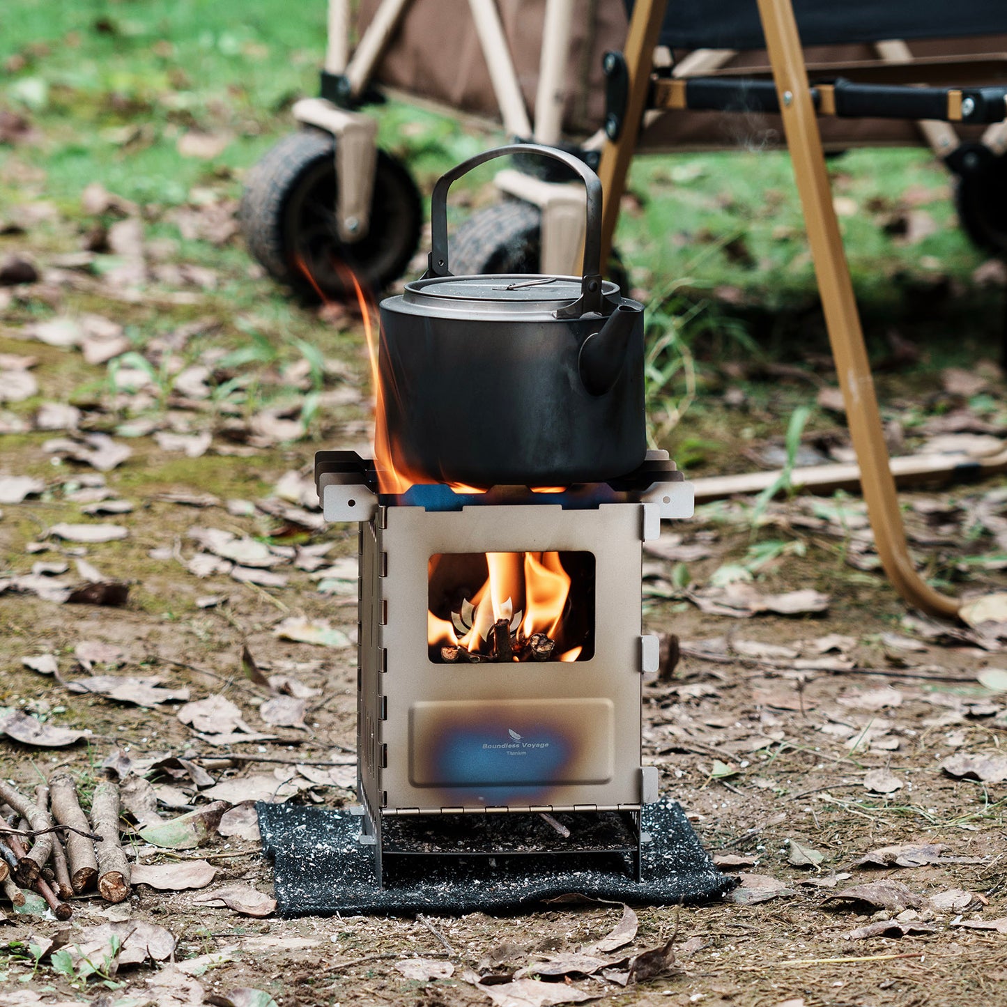 Boundless Voyage Titanium Wood Stove Ultralight Camping Charcoal Burner for Backpacking Hiking & Outdoor Cooking