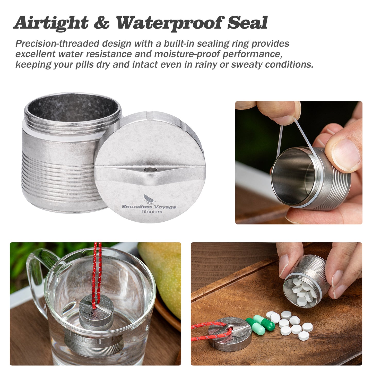 Boundless Voyage Titanium Pill Container – Waterproof Airtight Pill Box with Lanyard for Travel, EDC & Daily Use