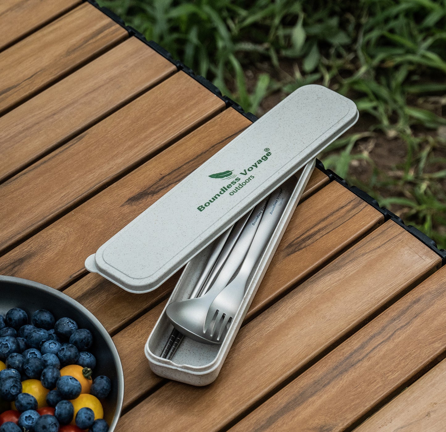Boundless Voyage Titanium Spoon Fork Chopsticks Set Outdoor Camping Ultralight Cutlery for Soup Meal Portable Tableware