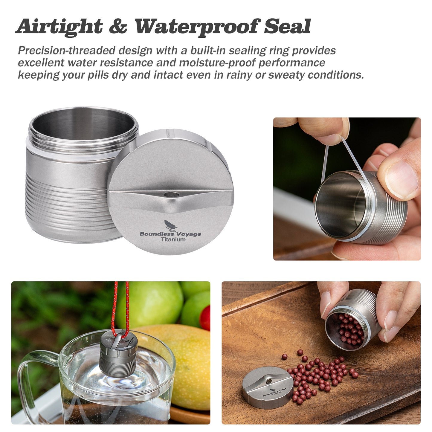 Boundless Voyage Titanium Pill Container – Waterproof Airtight Pill Box with Lanyard for Travel, EDC & Daily Use