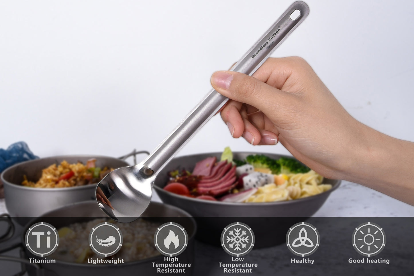 Boundless Voyage Titanium Long Handle Spoon Spork with Hook Outdoor Camping Ultralight  Straight Handle Polished Cutlery Tableware