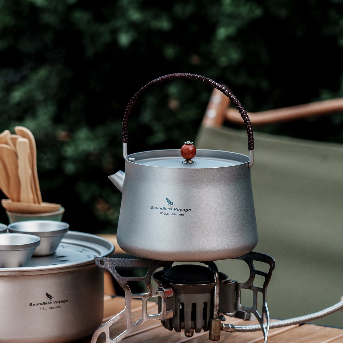 Boundless Voyage 800ml Titanium Camping Kettle with Filter – Ultralight TA1 Teapot & Coffee Pot with Folding Handle for Hiking, Backpacking & Outdoor Brewing