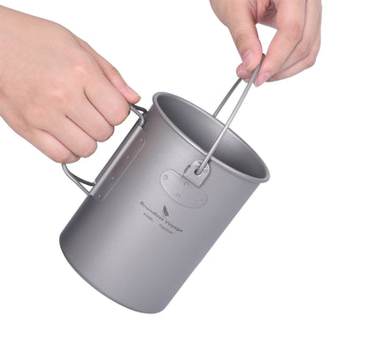 Boundless Voyage Titanium 900ml Camping Mug Pot – Ultralight Hanging Cup with Folding Handle for Hiking, Backpacking, Outdoor Cooking