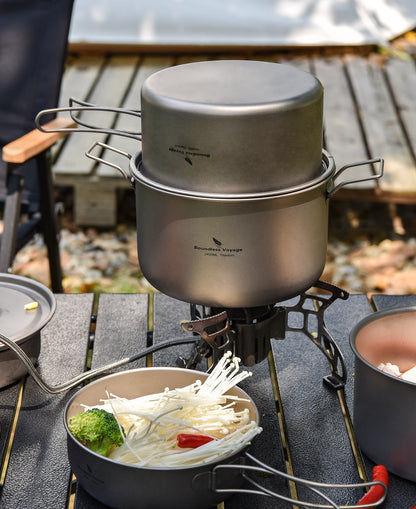 Boundless Voyage Titanium 3pcs Camping Cookware Mess Kit, Camping Cooking Set,  Portable Nonstick Camp Pots Set 1.4L 1.6L 2.4L for Outdoor Camping, Picnic, Hiking, Backpacking